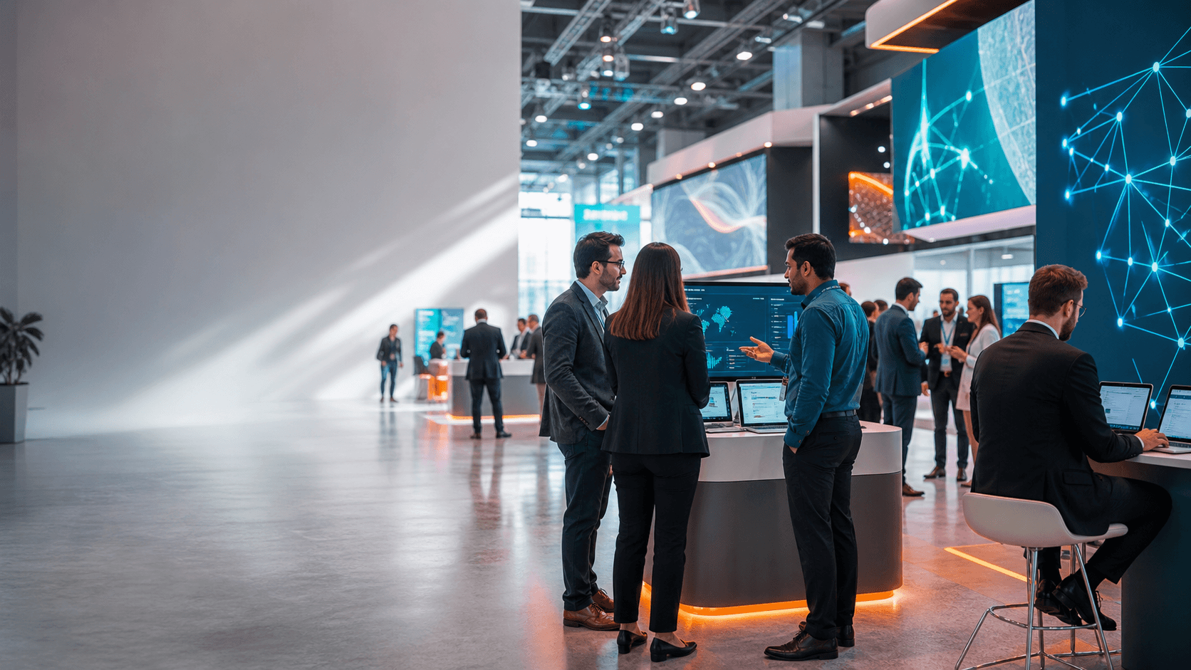 Startup presentations and B2B meetings at a technology and software fair